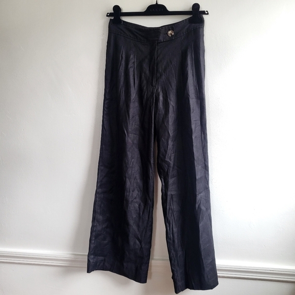 New Elie Tahari Linen Blend Wide Leg Black Pants Trousers NWT Size 8 US - Picture 9 of 12
